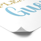 Blue Teddy Bear Baby Shooter Boy Sign Guest Book Poster (Ecke)