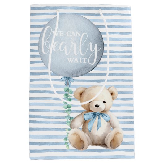 Blue Teddy Bear Baby Showbeutel Mittlere Geschenktüte (Vorderseite)