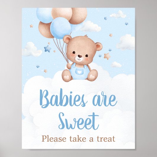 Blue Teddy Bear Baby Shower Babys sind Sweet Sign Poster (Vorne)