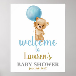 Blue Teddy Bear Baby Shower Boy Begrüßungszeichen Poster