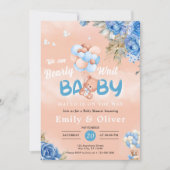 Blue Teddy Bear Baby Shower Einladung abwarten (Vorderseite)