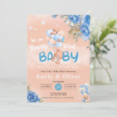 Blue Teddy Bear Baby Shower Einladung abwarten (Stehend Vorderseite)