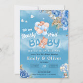 Blue Teddy Bear Baby Shower Einladung abwarten (Vorderseite)