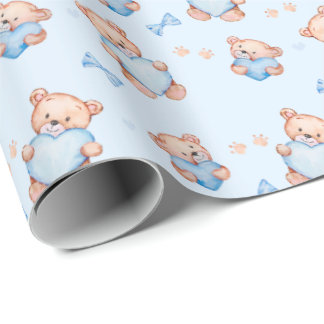 Blue Teddy Bear Baby Shower Giftwrapping Paper Geschenkpapier