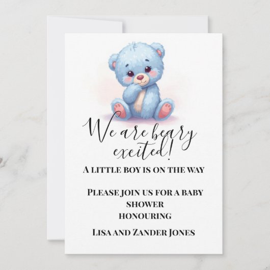 Blue Teddy Bear Baby Shower Invitation | Baby Boy  Einladung (Vorderseite)