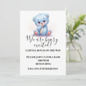 Blue Teddy Bear Baby Shower Invitation | Baby Boy  Einladung (Stehend Vorderseite)
