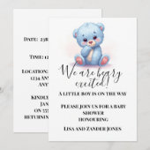 Blue Teddy Bear Baby Shower Invitation | Baby Boy  Einladung (Vorne/Hinten)