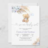 Blue Teddy Bear Baby Shower Invitation Einladung (Vorderseite)
