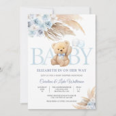 Blue Teddy Bear Baby Shower Invitation Einladung (Vorderseite)