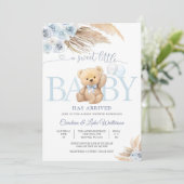 Blue Teddy Bear Baby Shower Invitation Einladung (Stehend Vorderseite)