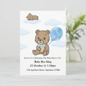 Blue Teddy Bear Baby Shower Invitation  Einladung (Stehend Vorderseite)
