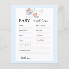 Blue Teddy Bear Baby Shower Predictions Card