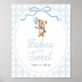 Blue Teddy Bear Baby Shower Sweets Table Sign Poster (Vorne)