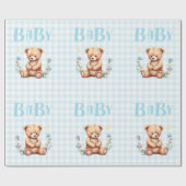 Blue Teddy Bear Baby Typografie Baby Showroom Geschenkpapier (Flach)