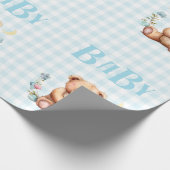 Blue Teddy Bear Baby Typografie Baby Showroom Geschenkpapier (Ecke)