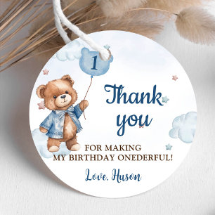Blue Teddy Bear Balloon 1. Geburtstag Geschenkanhänger