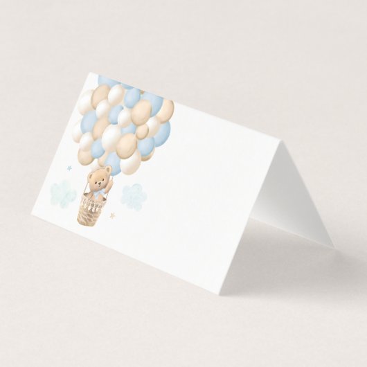 Blue Teddy Bear Balloon Baby Dusche Platzkarten (Vorderseite)