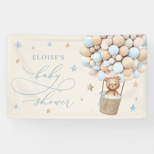 Blue Teddy Bear Balloon Babydusche frühzeitig abwa Banner (Horizontal)