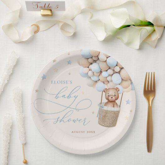 Blue Teddy Bear Balloon Babydusche frühzeitig abwa Pappteller (Hochzeit)