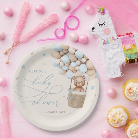 Blue Teddy Bear Balloon Babydusche frühzeitig abwa Pappteller (Party)