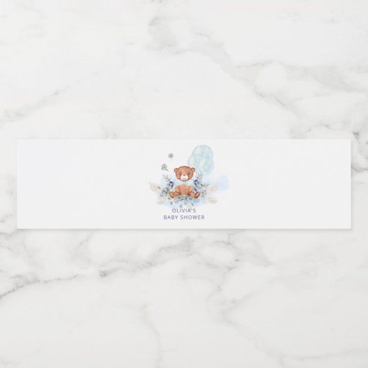 Blue Teddy Bear Balloon Babydusche frühzeitig abwa Wasserflaschenetikett (Einzelnes Label)