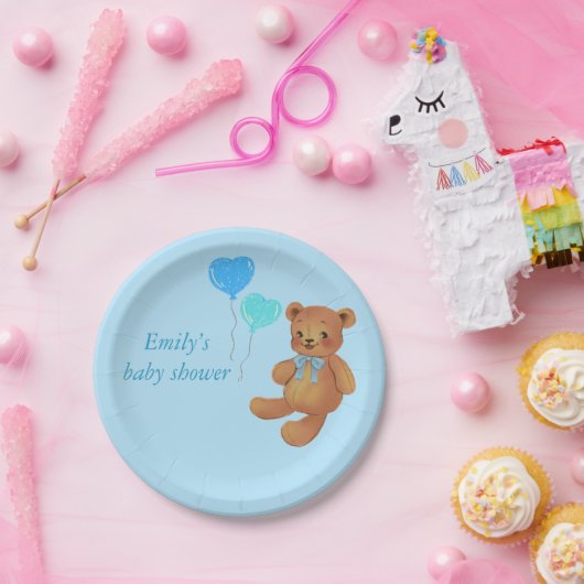 Blue Teddy Bear & Balloons Wrapping Pappteller (Party)