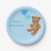 Blue Teddy Bear & Balloons Wrapping Pappteller (Vorderseite)