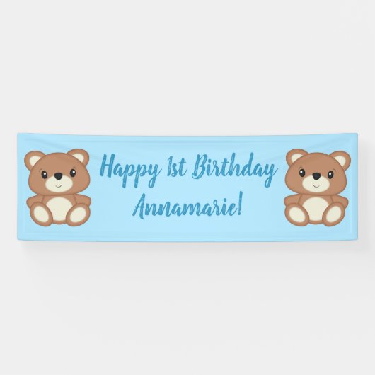 Blue Teddy Bear Birthday Party Banner (Horizontal)