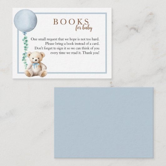 Blue Teddy Bear Books for Baby Showingcard Begleitkarte (Vorne/Hinten)