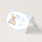 Blue Teddy Bear Bow Baby Dusche Danke Karten (Vorderseite)