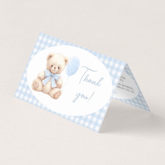 Blue Teddy Bear Bow Baby Dusche Danke Karten (Vorderseite)