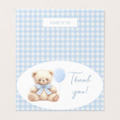 Blue Teddy Bear Bow Baby Dusche Danke Karten (Außenseite Aufgefaltet)