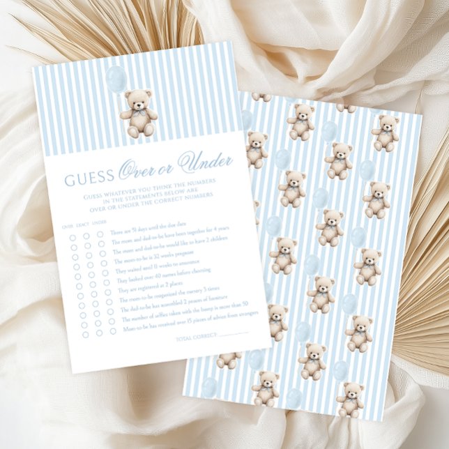 Blue Teddy Bear Bow Baby Shower Over or Under Game (Von Creator hochgeladen)
