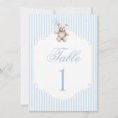 Blue Teddy Bear Bow Balloon Baby Boy Table Number (Vorderseite)