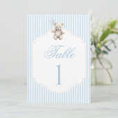Blue Teddy Bear Bow Balloon Baby Boy Table Number (Stehend Vorderseite)