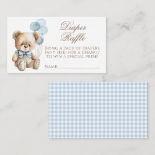 Blue Teddy Bear Bow Balloon Baby Diaper Raffle Begleitkarte