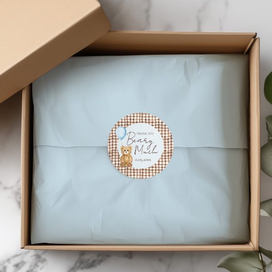 Blue Teddy Bear Boy Baby Dusche Danke Runder Aufkleber