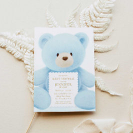 Blue Teddy Bear Boy Baby Dusche Einladung