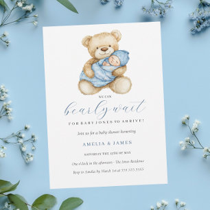 Blue Teddy Bear Boy Baby Dusche Einladung
