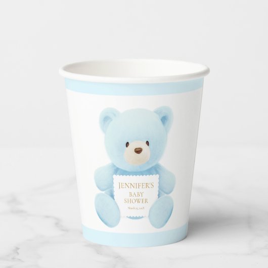 Blue Teddy Bear Boy Baby Dusche Pappbecher (Rückseite)