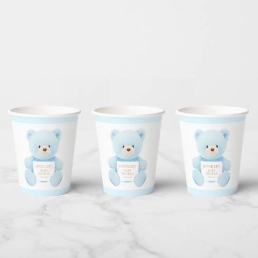 Blue Teddy Bear Boy Baby Dusche Pappbecher (Multi)
