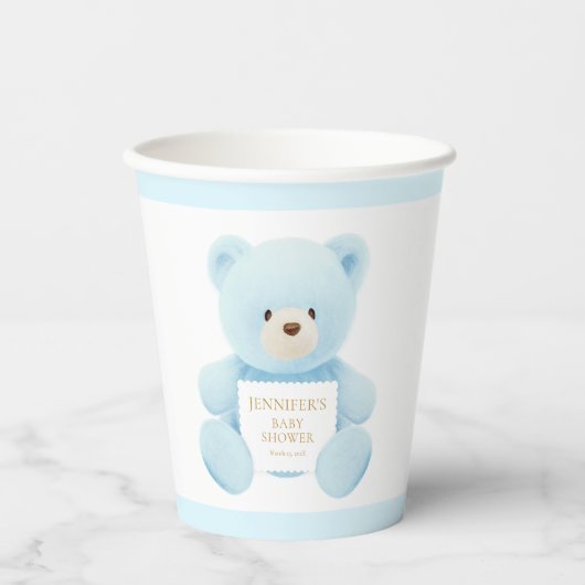 Blue Teddy Bear Boy Baby Dusche Pappbecher (Vorderseite)