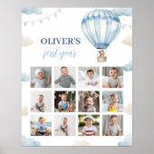 Blue Teddy Bear Boy Birthday Foto Milestone Zeiche Poster (Vorne)