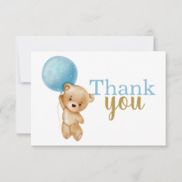Blue Teddy Bear Boy Danke Note Card Mitteilungskarte