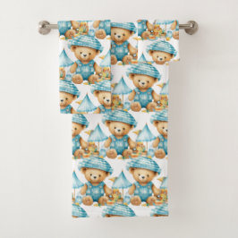 Blue Teddy Bear Boy's Bath Towel Set