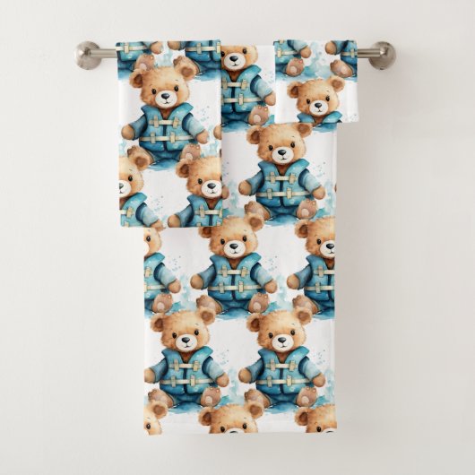Blue Teddy Bear Boy's Bath Towel Set (Insitu)