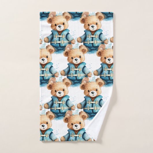 Blue Teddy Bear Boy's Bath Towel Set (Handtuch)