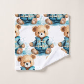 Blue Teddy Bear Boy's Bath Towel Set (Waschlappen)