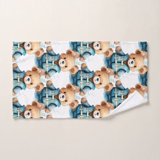 Blue Teddy Bear Boy's Bath Towel Set (Handtuch)