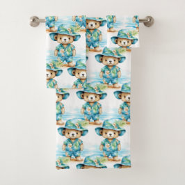 Blue Teddy Bear Boy's Bath Towel Set